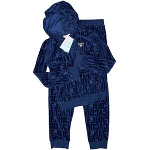 NWT Kids' JUICY COUTURE Letter Velour Track Suit Hooded Navy | Size 8/10